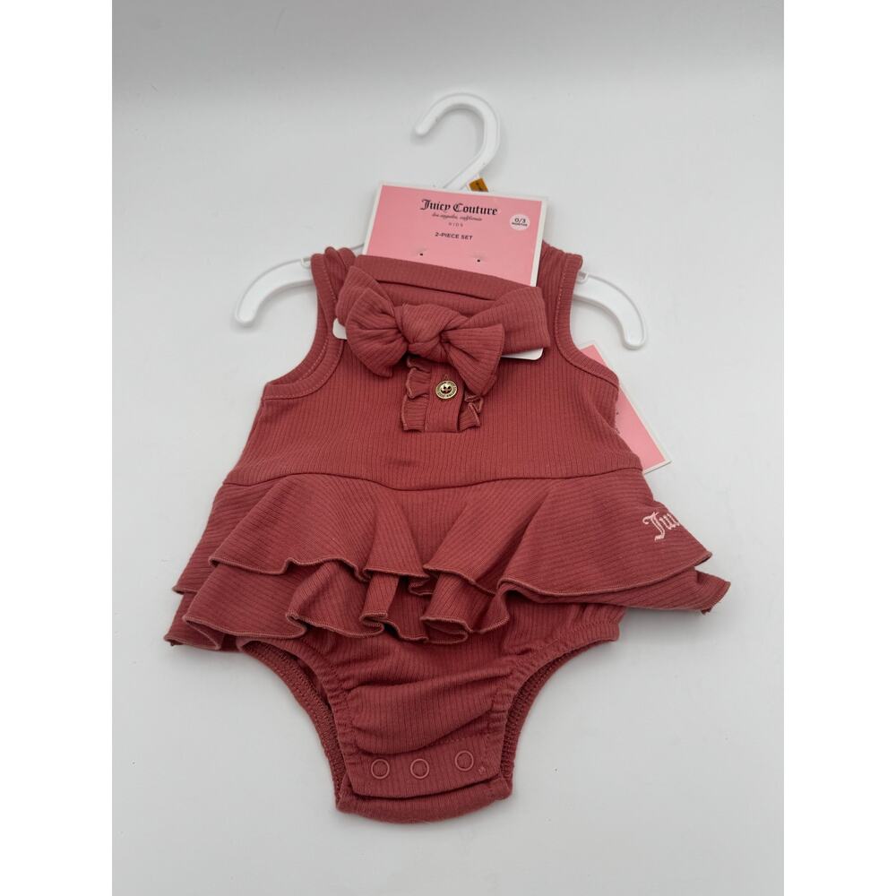 Juicy Couture Baby Girl 2-Piece Ribbed Headband & Bodysuit Dress Set NWT 0-3 mo